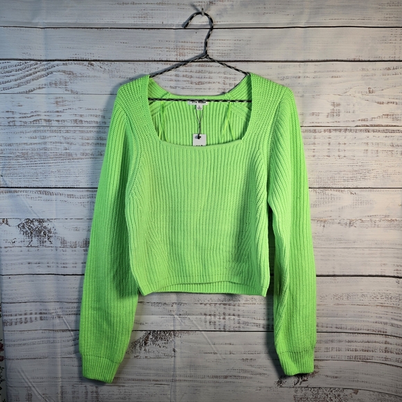 NWT Steve Madden Neon Crop Knit Sweater | Bold Y2K Vibes Womens Size Large - Picture 2 of 6